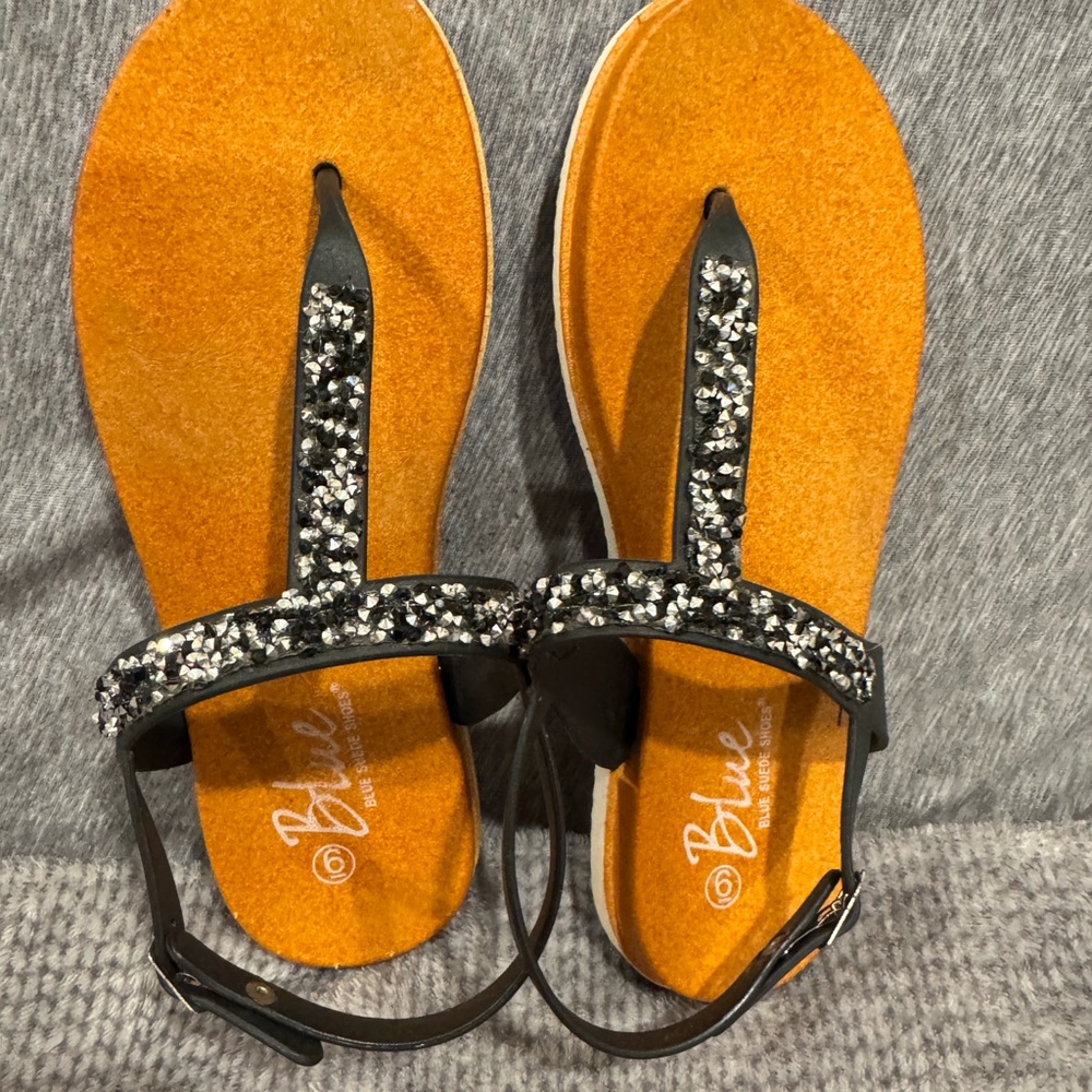 Blue Women's Black and Orange Sandals